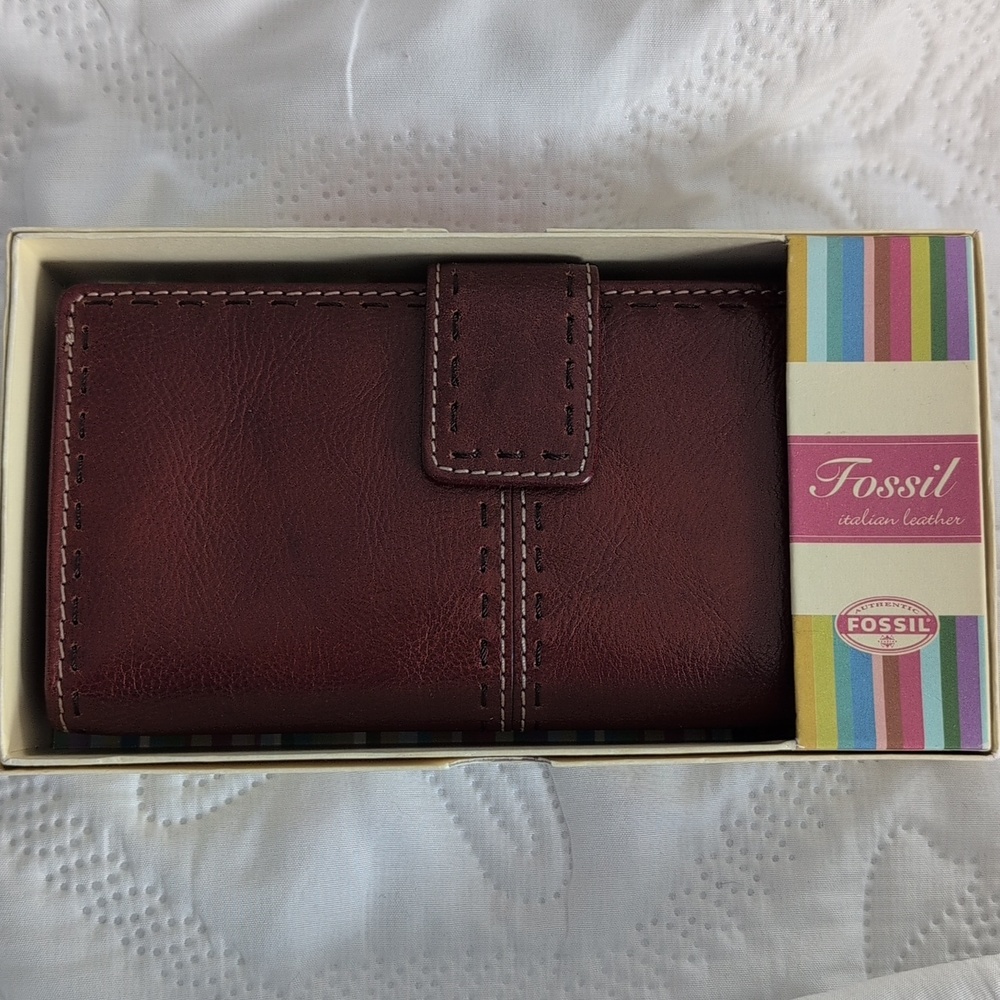 💥Fossil Set💥 - Rich Burgundy Pebbled Leather Hobo Bag & Kiss Lock Wallet Set - Picture 12 of 15
